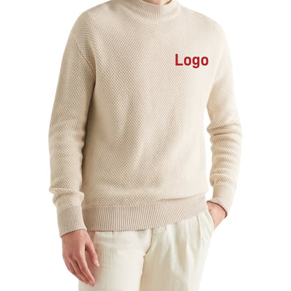 Wholesale Custom Men Knit Sweater Crew Neck Pullover 7GG Chunky OEM Cotton Waffle Texture