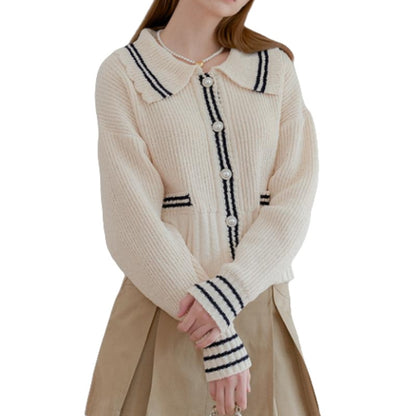 Custom Wool Blend Polo Collar Cardigan for Women - OEM/ODM Knitted Sweater